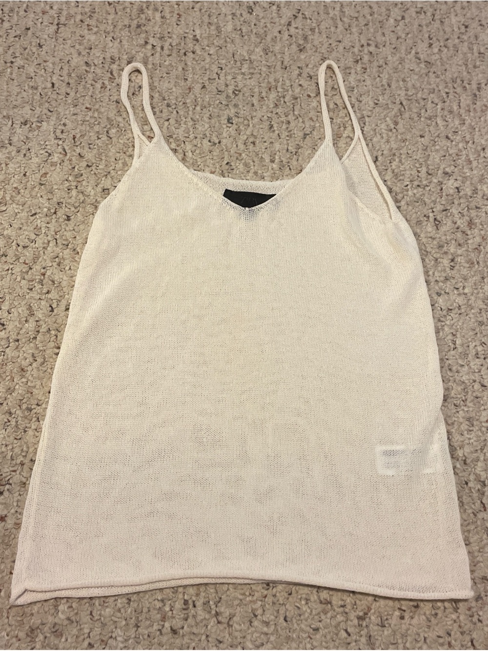 Zara Light Cream Knit V-Neck Cami Top